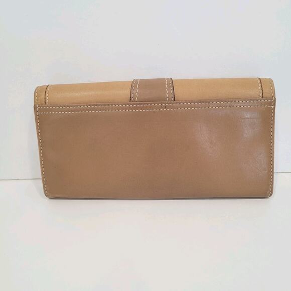 Coach Long Wallet Buckle Envelope Beige Brown Tan Designer Large Smooth Leather - Picture 2 of 12